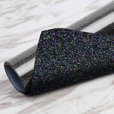 TransWonder Black Glitter HTV Glitter Heat Transfer Vinyl 12inx5ft. Glitter HTV Vinyl Iron on Vinyl for Cricut T Shirts (Galaxy Black)