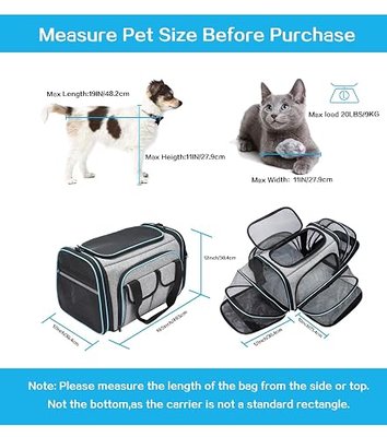 Airline Approved Pet Carrier, Large Soft Sided Pet Travel TSA Carrier 4 Sides Expandable Cat Collapsible Carriers with Removable Fleece Pad and Pockets for Cats Dogs and Small Animals