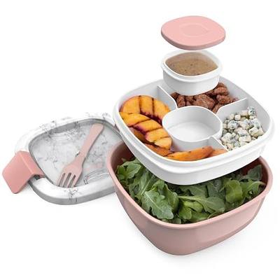 Bentgo Salad Container, Lunch Bowl with 4-Compartment Toppings Tray, 54 oz | Leak-Proof Dressing Container, Reusable Fork, BPA-Free, Microwave & Dishwasher Safe (Blush Marble)