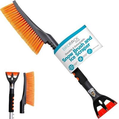 BIRDROCK HOME Snow Brush with Detachable Ice Scraper for Car - Flexible Snow Remover and Windshield Cleaning Tool with Wide Bristle Brush - Winter Sweeper for Auto, SUV - Size: 24" L x 9" W - 1 Pack