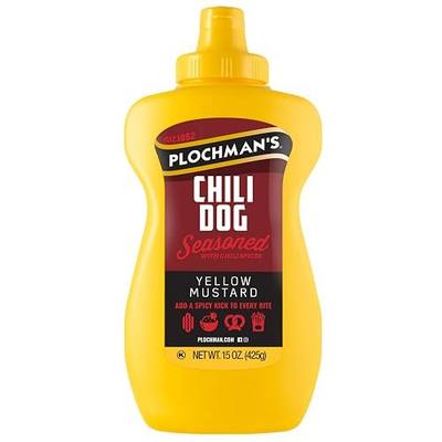 Plochman’s Chili Dog Mustard, 15 oz, Perfect for Hot Dogs, Burgers, Pretzels, Fries & Dipping - Smooth Chili-Flavor Condiment in Squeeze Bottle