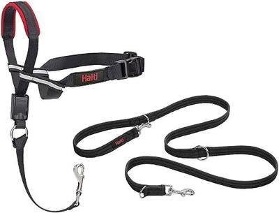 Halti Optifit Headcollar Size Medium & Halti Training Leash Size Large, Black Combination Pack - Stop Your Dog Pulling on the Leash. Adjustable with Padded Nose Band. Suitable for Medium Dogs