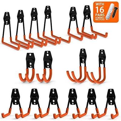 Steel Garage Storage Utility Double Hooks, Heavy Duty for Organizing Power Tools,Ladders,Bulk Items (Pack of 16)