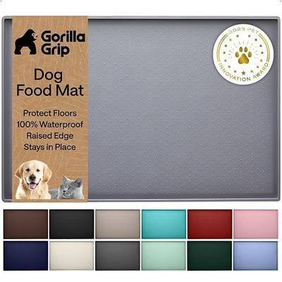GORILLA GRIP 100% Waterproof Raised Edge BPA Free Silicone Pet Feeding Mat, Dog Cat Food Mats Contain Spills Protects Floors, Placemats for Cats and Dogs Water Bowl, 18.5x11.5, Gray