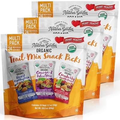 Nature's Garden Organic Trail Mix Snack Pack 28.8oz (24 x 1.2oz) Pack of 3 | Heart Healthy, Omega-3 Deluxe, Cranberry Health Mix – USDA Organic, Vegan, Kosher, Plant-Based Energy Snack for Adults & Kids