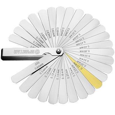 Spurtar Feeler Gauges 0.0015-0.035'' (0.04-0.88mm) 32-Blade Stainless Steel | Feeler Gauge Set Dual Marked SAE and Metric for Measuring Gap Width and Thickness, for Guitar Spark Plug Piston Valve