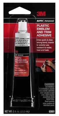 3M Plastic Emblem & Trim Adhesive (03601), 1 fl oz Tube (Pack of 3) – Clear Quick-Drying Auto Glue for Plastic & Metal Emblems, Interior/Exterior Trim, Weather-Resistant