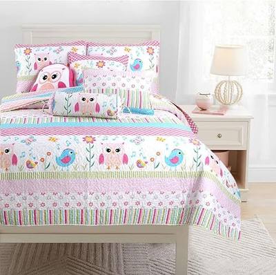 Cozy Line Home Fashions Happy Owl Pink Reversible Quilt Bedding Set, Coverlet, Bedspreads for Girls (Happy Owl, Twin - 2 Piece)