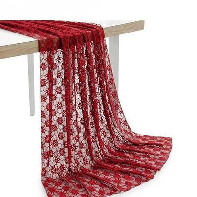 MDS® Pack of 10 Yard Lace Fabric 44" Wide, Floral Pattern Soft Rachelle Lace Trim Multipurpose Material for Sewing, Wedding Décor, Dresses, Crafts, Table Decorations & DIY Projects - Apple Red