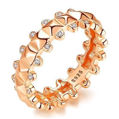 Rose Gold Punk Rings Biker Eternity Band Sterling Silver 925 Cubic Zirconia for Women US Size 6 7 8