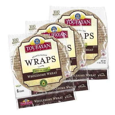 Toufayan Wholesome Wheat Tortilla Wraps, 9" – Seed Oil Free, Made with Avocado Oil | Soft, Pliable, Vegan - Perfect for Sandwiches, Burritos & Meal Prep (3 Pack, 18 Total)