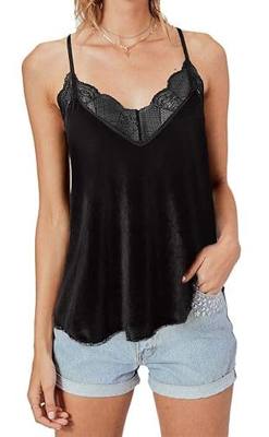 Women's Velvet Lace Cami Tank Top with Adjustable Spaghetti Strap