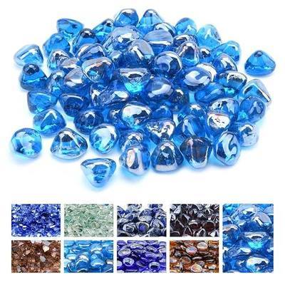 GasSaf 1 inch Caribbean Blue Luster Diamonds Fire Glass, 20 Pound | Fire Glass for Fire Pit, Propane or Natural Gas Fireplace, Replaces Existing Gas Logs & Lava Rocks