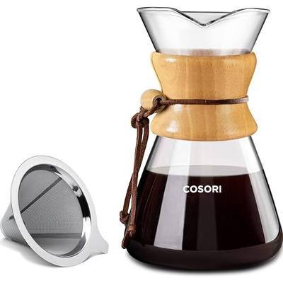 Cosori Pour Over Coffee Maker, Double Layer Stainless Steel Filter, 8cup | Drip Coffee Maker, Coffee Dripper Brewer, High Heat Resistant Carafe, also for Camping, Hiking, 34oz
