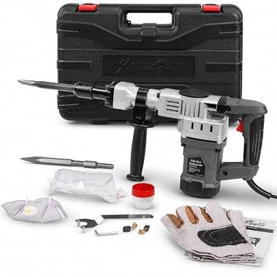 XtremepowerUS 1400W Electric Demolition Jack Hammer, 3900 BPM Heavy Duty Concrete Breaker with Point & Flat Chisel Bits, Adjustable Handle, Carrying Case for Concrete, Brick, Asphalt & Masonry