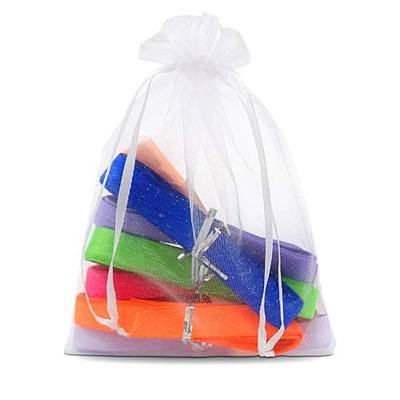 Organza Bags - 100 Pack 5x7 Inch Small Sheer Drawstring Pouches, Mini White Sachet Mesh Cloth Bags in Bulk for Business, Party Favor Gifts, Jewelry, Soap, Lip Gloss, Weddings, Candy, Treats