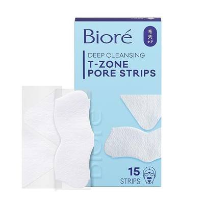 Biore T-Zone Blackhead Remover Strips, Deep Cleansing Pore Strips, 15 ct | 5 Nose, 5 Face, 5 Chin Strips, Instantly Unclogs Pores, Targets T-Zone Areas, Removes Impurities