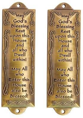 2 x Bless This House Brass Mezuzah with Hebrew Parchment in Gift Box & Placement Guide
