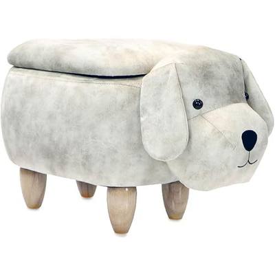 Critter Sitters 15-In. Seat Height Light Gray Dog Animal Shape Storage Ottoman, Foot Stool for Nursery, Bedroom, Playroom, and Living Room Decor, Childrens Furniture