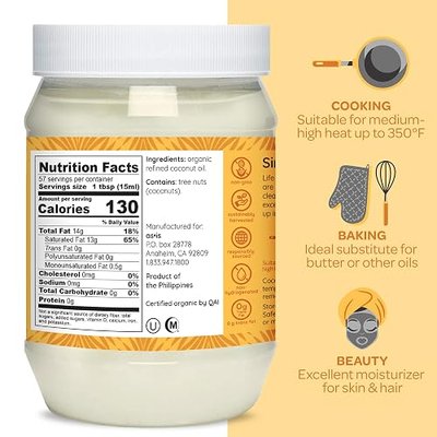 Simply as-is | Organic Refined Coconut Oil for Cooking, Baking & Beauty | Neutral Flavor & Aroma | Expeller-Pressed | 2-Pack (29 fl oz each)