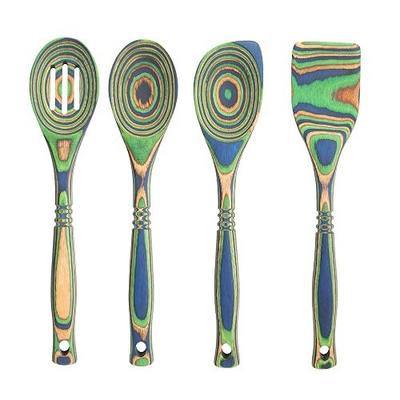 Island Bamboo Pakka Wooden Spoons Set - Exotic Pakkawood Utensils for Serving & Cooking - Non-Stick, Slotted, Corner Spoons, Spatula for All Cookware - Lightweight & Heat Resistant