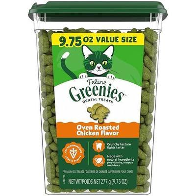 Greenies Feline Natural Dental Cat Treats, Roasted Chicken Flavor, 9.75 oz | #1 vet-recommended, clinically-proven oral care, 36% less tartar in 28 days, under 2 calories per treat, natural ingredients