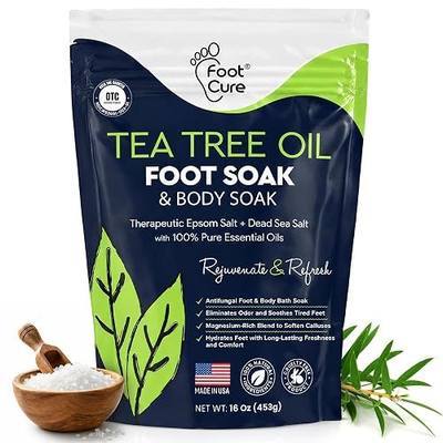 Tea Tree Oil Foot Soak with Epsom Salt - For Toenail Repair, Athletes Foot, Softens Calluses, Soothes Sore & Tired Feet, Nail Discoloration, odor Scent, Spa Pedicure Care - Made in USA 16 oz