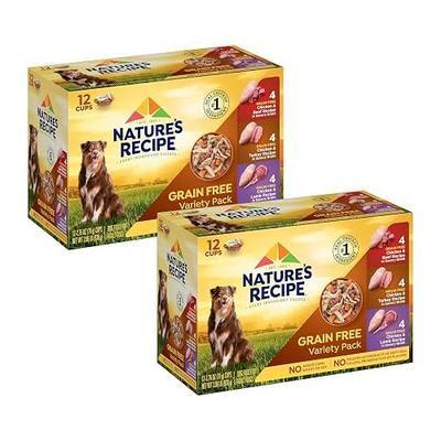 Nature's Recipe Grain Free Wet Dog Food Variety Pack, Chicken Recipes with Beef, Turkey & Lamb in Savory Broth, 2.75 oz. Cups (Pack of 12), 2 Count