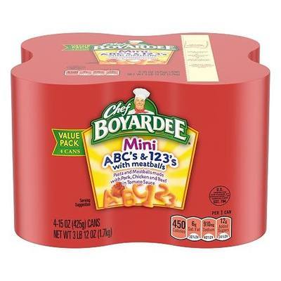 Chef Boyardee Mini ABC's and 123's with Meatballs, 15 oz, 4 Pack