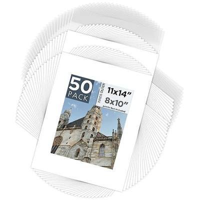 Mat Board Center, Pack of 50 11x14 Photo Mat + Backing + Bag, Pre Cut mat Board Show kit for 8x10 Photo, White Core for Framing Pictures, Prints, Artworks(White)