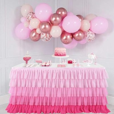 Pink Table Skirt Tutu Ruffled Tablecloth for Rectangle Table 6ft Baby Shower Gradient Pink Girls Birthday Party Unicorn Home Decor