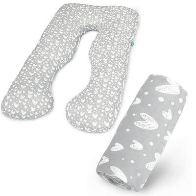 Pregnancy Pillow Cover U-Shaped (ONLY Pillowcase), Grey Hearts Print | Full Body Pillow Case cover for Maternity, Fits Most 55/57 Inch, Super Soft, Stretchy, Breathable Fabric, Universal Fit