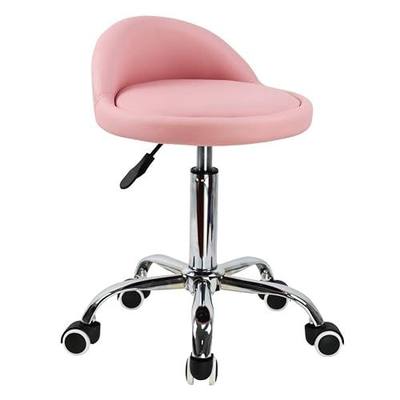 KKTONER PU Leather Round Rolling Stool with Back Rest Height Adjustable Swivel Drafting Work SPA Task Chair with Wheels Pink