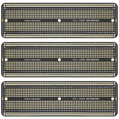 ElectroCookie PCB Prototype Board Large Solderable Breadboard for Electronics Projects Compatible for DIY Arduino Soldering Projects, Gold-Plated (3 Pack, Matte Black)