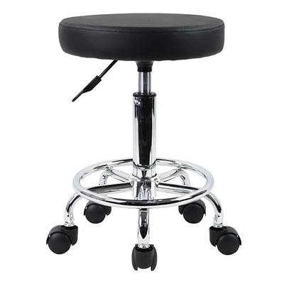 KKTONER PU Leather Round Rolling Stool with Foot Rest Swivel Height Adjustment Spa Drafting Salon Tattoo Work Office Massage Stools Task Chair Small (Black)