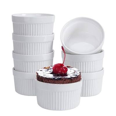 Ramekins 6 oz Set of 8, Creme Brulee Ramekins, Souffle Dishes, Oven Safe Porcelain Ramiken Bowls For Custard, Lava Cakes, Pudding, Flan, Mini Desserts, Dipping Sauce Cups