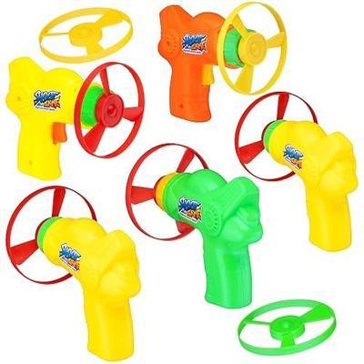 12 Pack Flying Disc Shooters for Kids, Interactive Cat Fetch Spinning Saucer Launcher, Indoor & Outside Toys, Party Favor Frisbees, Cat Propellers