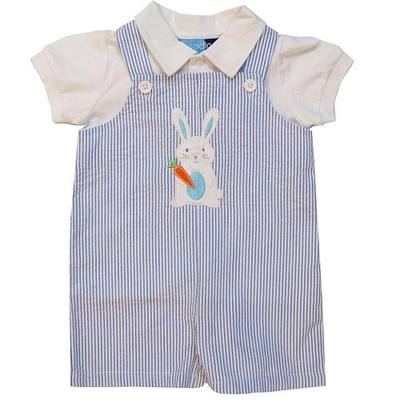 Good Lad Newborn/Infant Boys Seersucker Shortall Sets with Easter Bunny Appliques