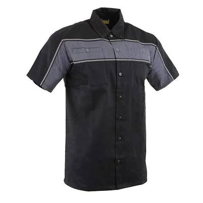 Milwaukee Leather MDM11672 Men’s Grey-Black Mechanic Work Shirt w/Reflective Strip - Heavy-Duty Button-Up