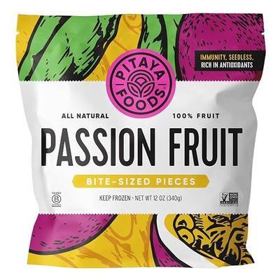 Pitaya Foods - Passion Fruit Bite-Sized Pieces, Pre-Packaged Frozen Fruit, No Added Sugar or Preservatives, Good Source of Fiber, Iron, & Vitamin C, 100% Fruit, Non-GMO (12 oz Bag)