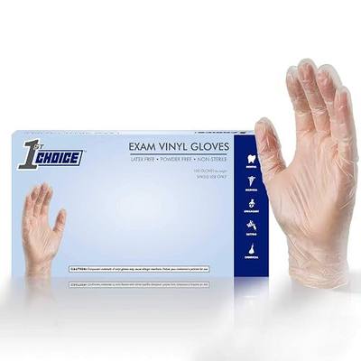 1st Choice Exam Clear Vinyl Gloves - Latex Free, Powder Free, Non-Sterile, 1EVSBX, Small, Box of 100