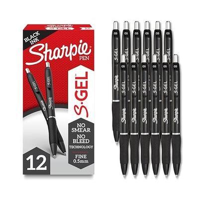 Sharpie S-Gel Pens, Fine Point (0.5mm), Black Ink, 12 count - Ideal for Writing, Journaling, Drawing, Coloring, Note-Taking, College Supplies