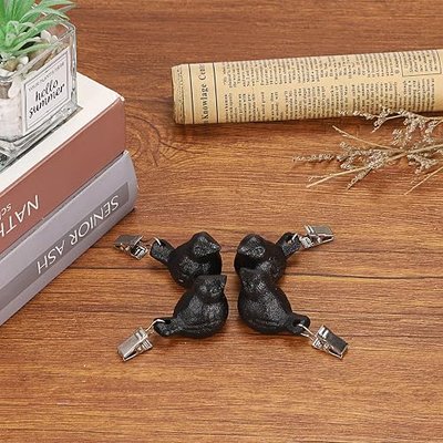 OwnMy Set of 4 Tablecloth Weights Clip on, Pendant Tablecloth Weights Kit | Tablecloth Weights for Outdoor Tables, Garden Picnic Table Cloth Holder Clips, Black Flag Weights Clips with Cast Iron Birds