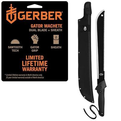 Gerber Gator Machete w/ Saw & Plain Edge Blade, Sheath, 25" / 18" | Stainless steel blade, gator grip handle, survival, hunting, gardening, includes sheath