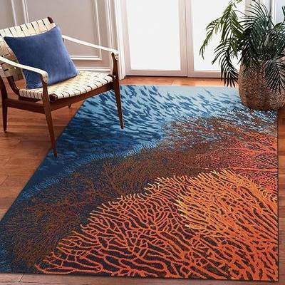 Liora Manne Marina Low Profile Durable Indoor/Outdoor Woven Rug- Coral Ocean 4'10" x 7'6"