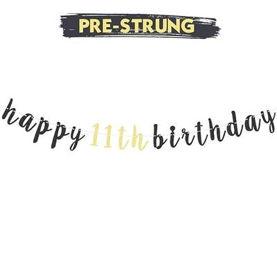 LINGTEER Happy 11th Birthday Party Decorations,11th Birthday Glitter Garland Banner - Cheers to Eleven Years Old Bday Party Backdrop Decoration Sign.