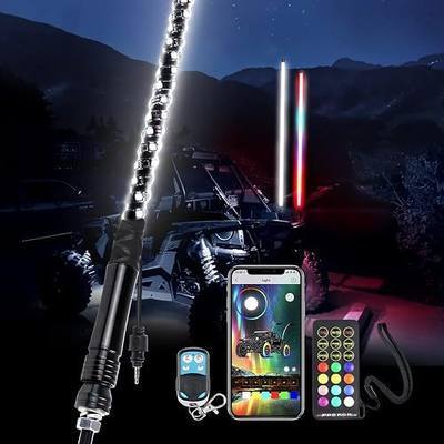 3FT RGBW Whip Lights with Pure White,LED Whip Light with APP & Remote Control,360°Spiral Music Chasing Color Lighted Antenna Whips,Fit for UTV ATV RZR Can-an SXS Offroad Polaris Truck
