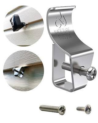 NACETURE Stainless Steel Vinyl Siding Hooks with Screws, 12 Pack | No-drill hooks securely hang decorations, signs, lights and compatible security cameras without damaging vinyl siding.