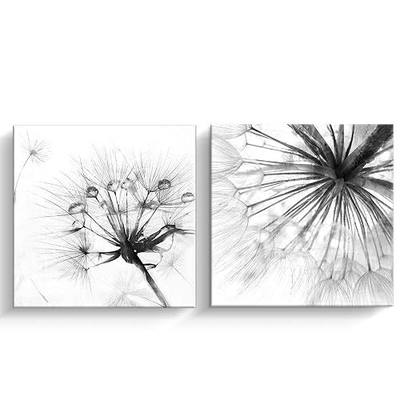 Pinetree Art 2 Panel Black And White Canvas Wall Art Dandelion Nordic Canvas Prints Painting Wall Decor for Living Room Wooden Framed Home Decorations - 12"x12" (Dandelion, 12 x 12 2pcs)