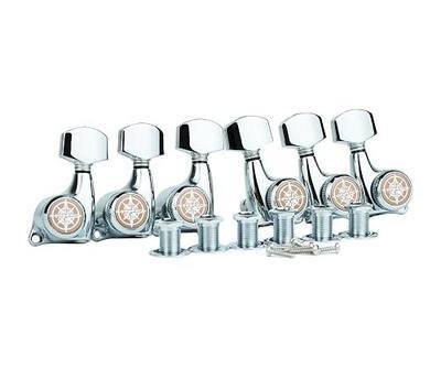 Guyker 6Pcs Guitar Locking Tuners (3L + 3R Handed) - 1:21 Ratio Lock String Tuning Key Pegs Machine Heads with Hexagonal Handle Replacement for LP SG Style Electric, Folk or Acoustic Guitars - Chrome
